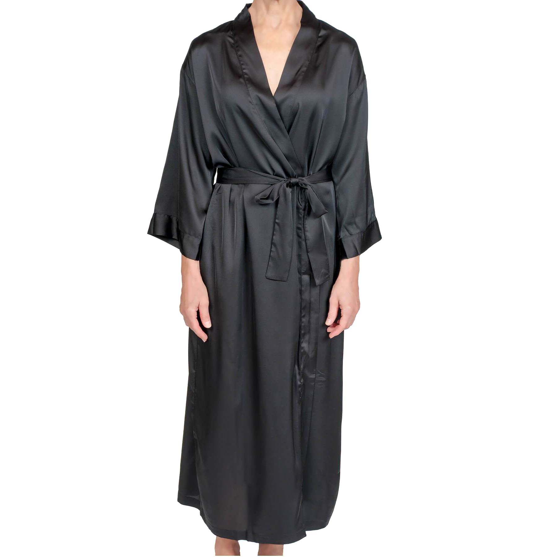 Raeanna Long Black Satin Robe #30583 Mystique Intimates Raeanna Long Black Satin Robe #30583 Mystique Intimates