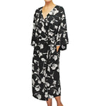 Long Black Floral Print Robe Mystique Intimates