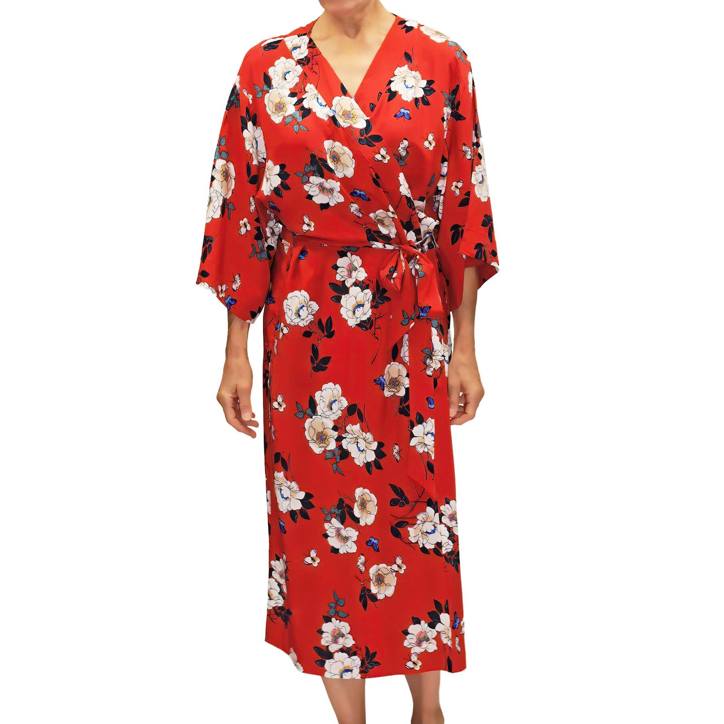 Red Flower Robe Red Floral Print Kimono Robe – Mystique Intimates