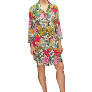 Button Front Floral Print Sleepshirt Mystique Intimates