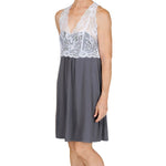 Catarina Knit Chemise Nightgown - Charcoal with White Lace Mystique Intimates