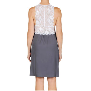 Catarina Knit Chemise Nightgown - Charcoal with White Lace Mystique Intimates