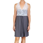 Catarina Knit Chemise Nightgown - Charcoal with White Lace Mystique Intimates
