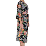 Long Black Ground Floral Print Robe Mystique Intimates