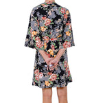 Short Black Ground Floral Print Wrap Robe Mystique Intimates