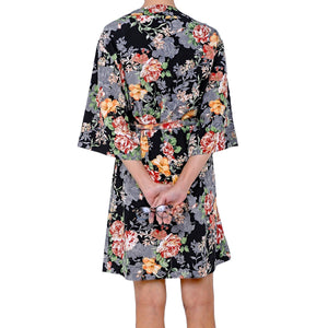 Short Black Ground Floral Print Wrap Robe Mystique Intimates