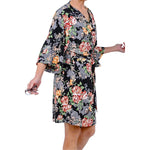 Short Black Ground Floral Print Wrap Robe Mystique Intimates