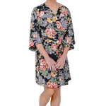 Short Black Ground Floral Print Wrap Robe Mystique Intimates