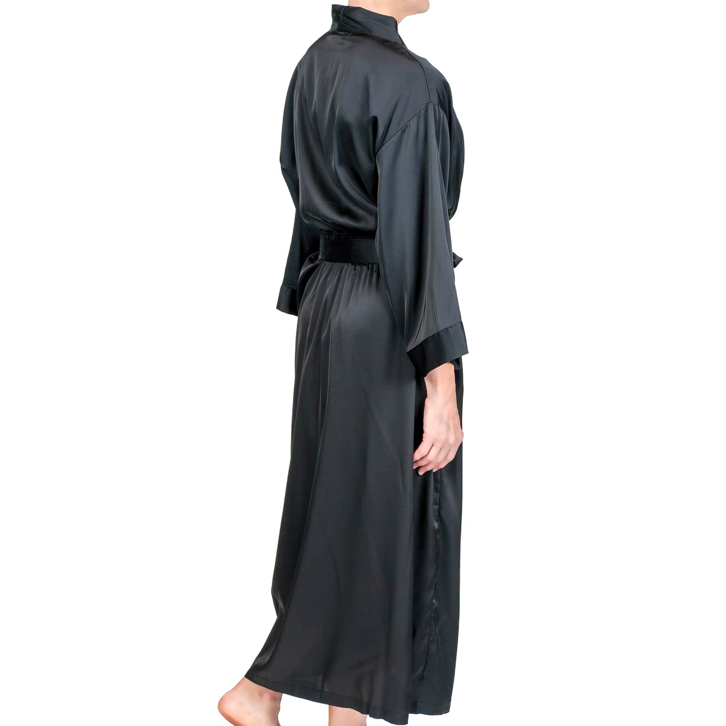 Raeanna Long Black Satin Robe #30583 – Mystique Intimates
