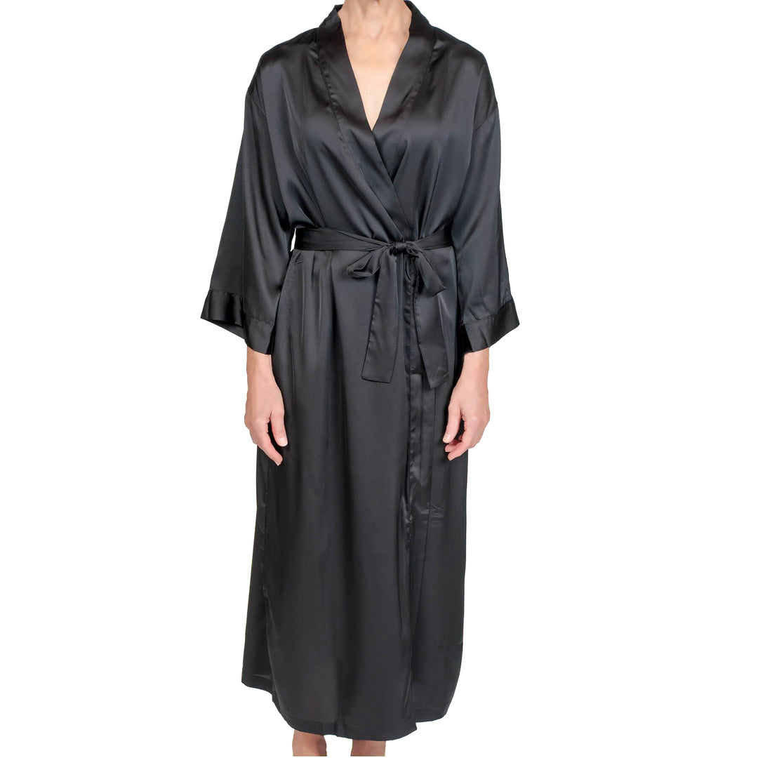 Raeanna Long Black Satin Robe #30583 – Mystique Intimates