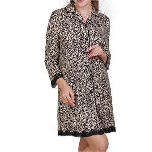 Leopard Print Sleepshirt with Lace Trim Mystique Intimates