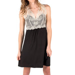 Catarina Knit Chemise Nightgown - Black with Ecru Lace Mystique Intimates